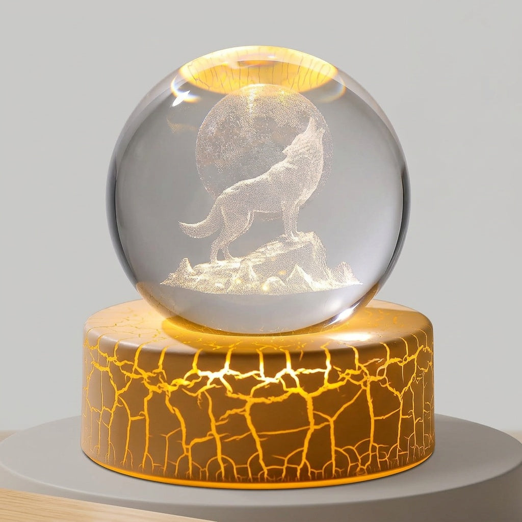 Crystal Moon and Wolf Figurine