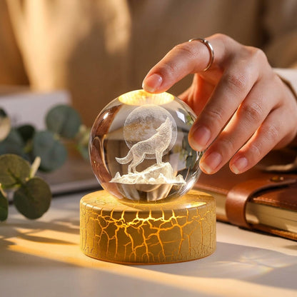 Crystal Moon and Wolf Figurine