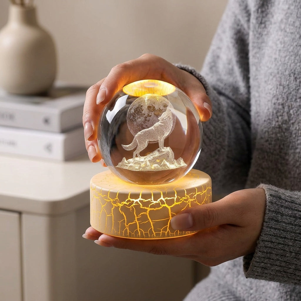 Crystal Moon and Wolf Figurine