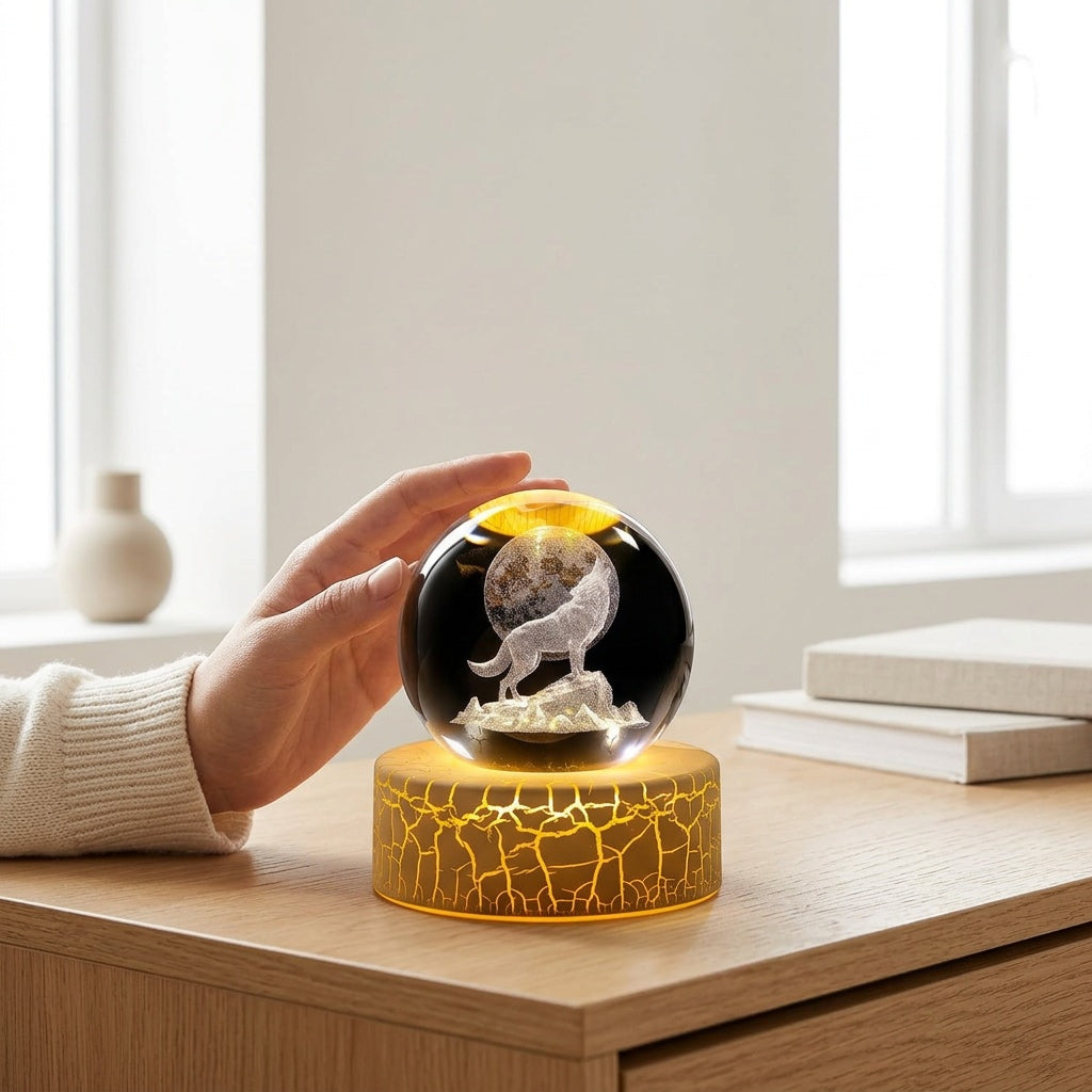 Crystal Moon and Wolf Figurine