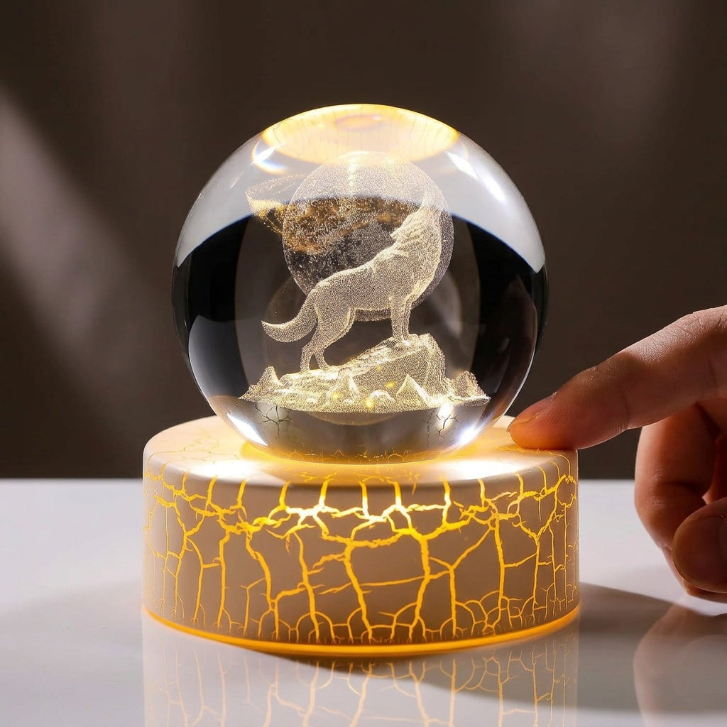 Crystal Moon and Wolf Figurine