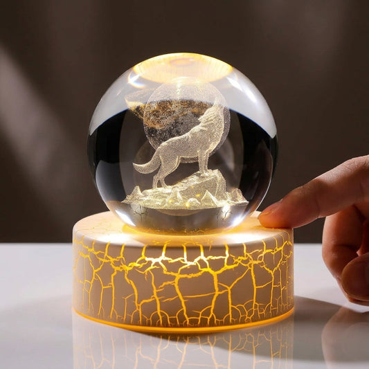Crystal Moon and Wolf Figurine
